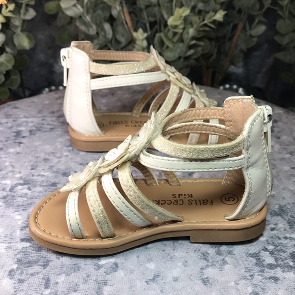 Falls Creek Little Girls Size 5 White Strappy Open Toe Glitter Flower Sandals ☀️ - Picture 5 of 9